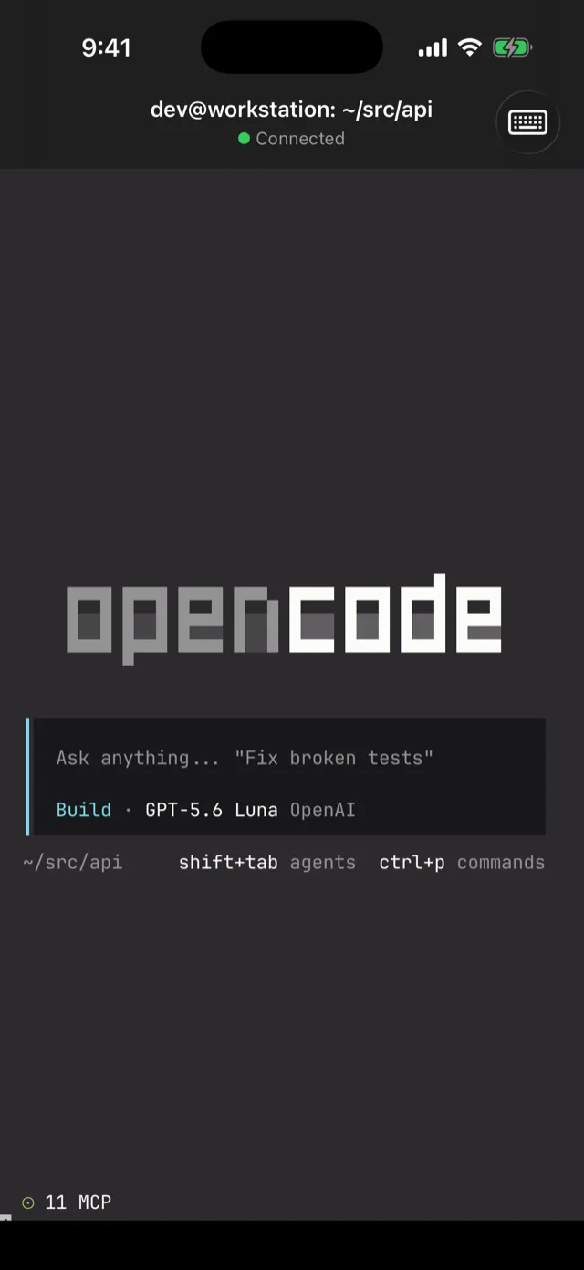 An OpenCode session running inside AnySSH